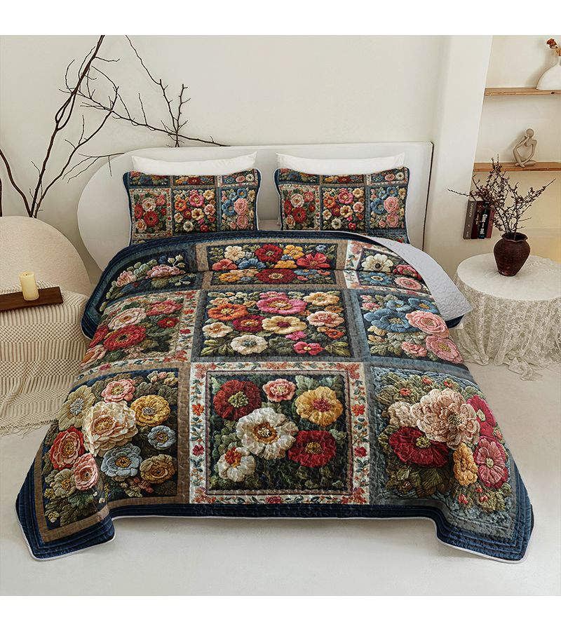 Luxurious Vintage Floral Printed Durable Quilted Bedspread Set Twin Size 1 Bedspread With 1 2 Pillowcases Excluding Pillow Inserts Queen King Sizes For Home Dorm Use High Definition Printing Breathable Easy To Care Multicolor - Image 1