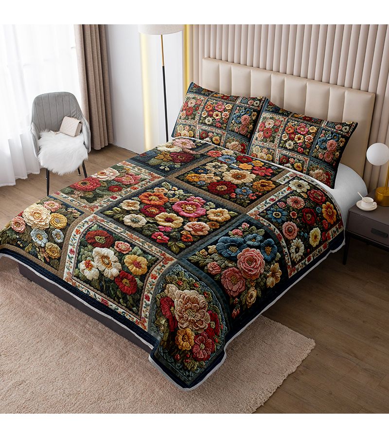 Luxurious Vintage Floral Printed Durable Quilted Bedspread Set Twin Size 1 Bedspread With 1 2 Pillowcases Excluding Pillow Inserts Queen King Sizes For Home Dorm Use High Definition Printing Breathable Easy To Care Multicolor - Image 4