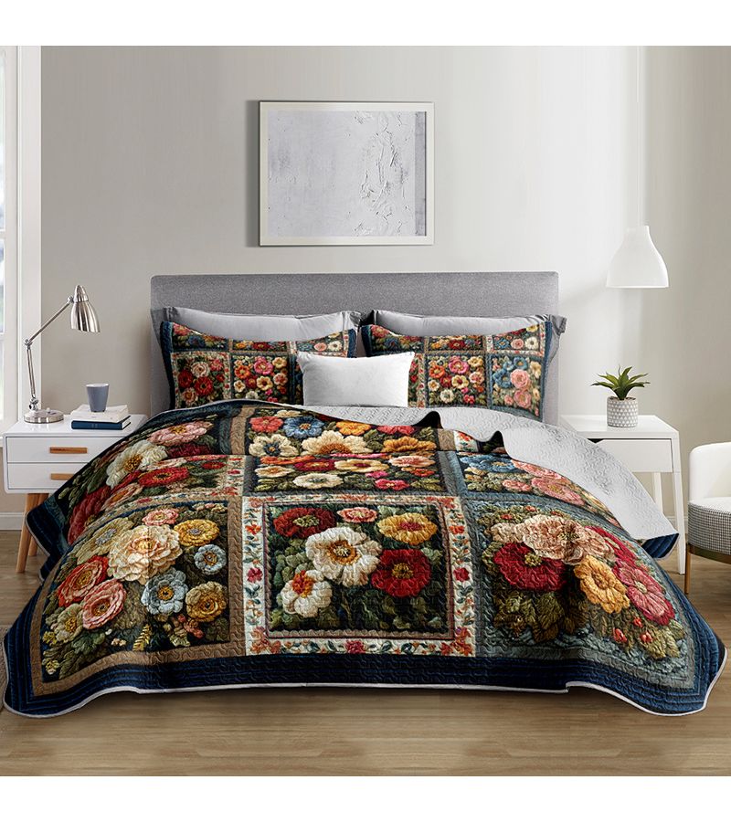 Luxurious Vintage Floral Printed Durable Quilted Bedspread Set Twin Size 1 Bedspread With 1 2 Pillowcases Excluding Pillow Inserts Queen King Sizes For Home Dorm Use High Definition Printing Breathable Easy To Care Multicolor - Image 5