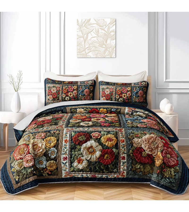 Luxurious Vintage Floral Printed Durable Quilted Bedspread Set Twin Size 1 Bedspread With 1 2 Pillowcases Excluding Pillow Inserts Queen King Sizes For Home Dorm Use High Definition Printing Breathable Easy To Care Multicolor - Image 2