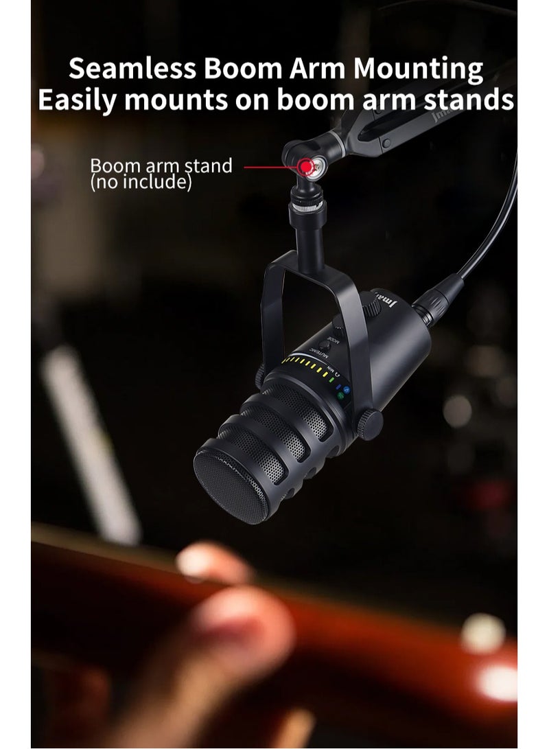 Jmary USB/XLR Podcast Microphone for PC & Laptop, Professional Condenser Mic with Mute Button, Gain Control, No-Latency Headphone Jack, Desktop Stand, Cardioid Pickup for Recording, Streaming & Gaming USB Microphone Condenser Microphone MC-PW12 - Image 2