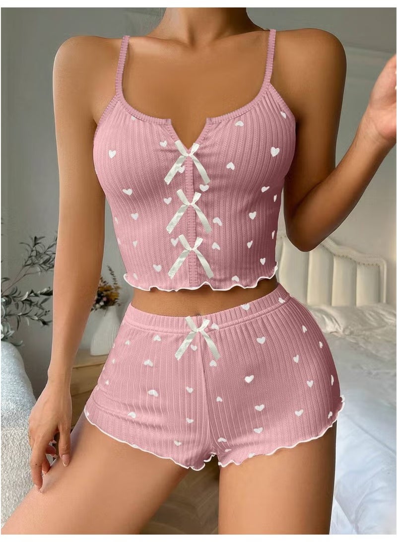 طقم ملابس منزلية بطبعة قلب بألوان متعددة