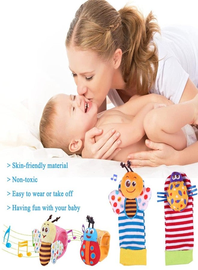 ROKTRY Baby Foot Finder & Wrist Rattle Set - 4Pcs Sensory Socks & Hand Rattles for Infants 0-6 6-12 Months - Newborn Developmental Toys for Boys Girls - Soft Animal Infant Gifts - Image 2