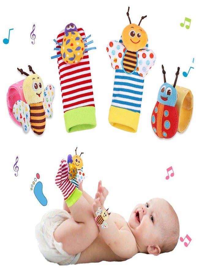 ROKTRY Baby Foot Finder & Wrist Rattle Set - 4Pcs Sensory Socks & Hand Rattles for Infants 0-6 6-12 Months - Newborn Developmental Toys for Boys Girls - Soft Animal Infant Gifts - Image 1