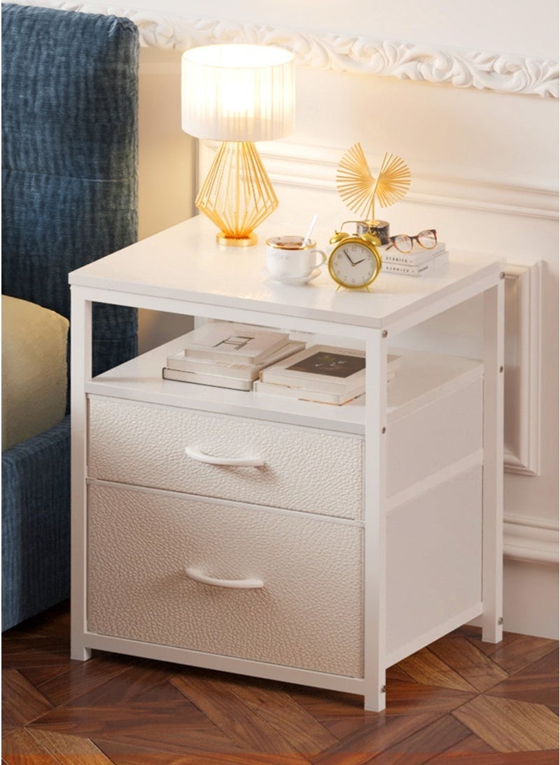 Nightstand with 2 Fabric Drawers, Bedside Table with 1 Open Shelf, Side Table for Living Room and Bedroom, Bedside Nightstand with Metal Frame and Wooden Top