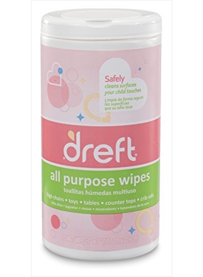 Dreft مناديل تنظيف متعددة الأسطح لجميع الأغراض لطيفه لألعاب الأطفال، مقعد السيارة، الكرسي العالي والمزيد، 70 قطعة (عبوة من 4)
