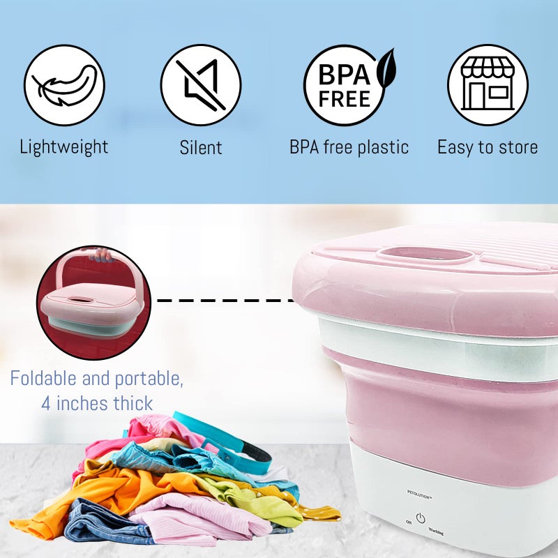 PETOLUTION Portable Mini Washing Machine, Small Foldable Clothes Washing Bucket for Camping, RV, Travel, Small Spaces, Foldable, Lightweight and Easy to Carry and Store (Pink) - Image 5