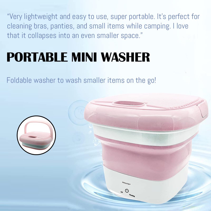 PETOLUTION Portable Mini Washing Machine, Small Foldable Clothes Washing Bucket for Camping, RV, Travel, Small Spaces, Foldable, Lightweight and Easy to Carry and Store (Pink) - Image 2