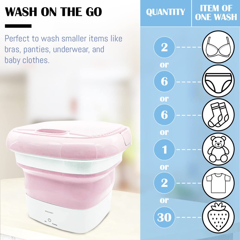 PETOLUTION Portable Mini Washing Machine, Small Foldable Clothes Washing Bucket for Camping, RV, Travel, Small Spaces, Foldable, Lightweight and Easy to Carry and Store (Pink) - Image 3