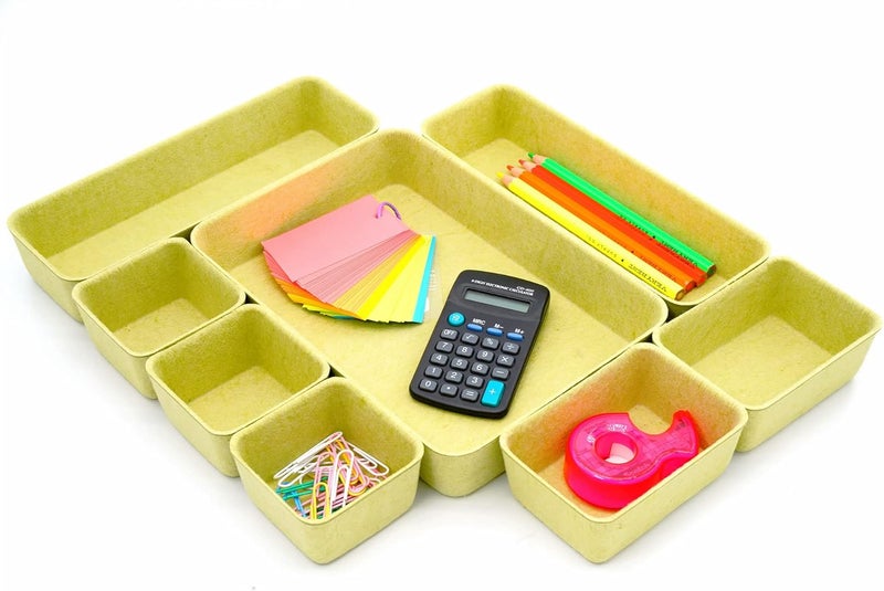 Welaxy Drawer organizers trays Felt storage bin home office Desk Minimalist Lifestyle Natural Shallow Box 8-Piece holiday gift solution (Linden green) - Image 2