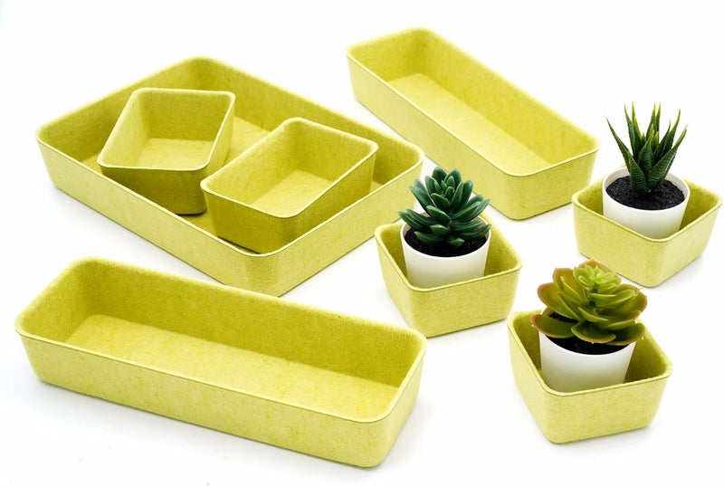 Welaxy Drawer organizers trays Felt storage bin home office Desk Minimalist Lifestyle Natural Shallow Box 8-Piece holiday gift solution (Linden green) - Image 4