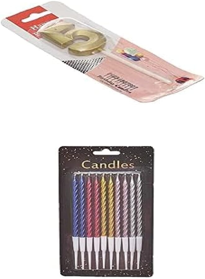 Small Birthday Glitter Candle With Number 5 Design For Cake Decoration - Gold + Birthday glitter candle for cake decoration set of 10 pieces - multi color 