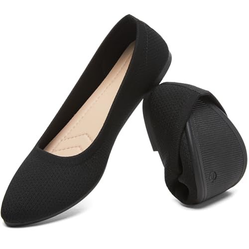 HEAWISH Women’s Ballet Flat Flats Shoes Comfortable Mesh Pointed Toe Slip On Dress Shoes(Black,US6) - Image 1