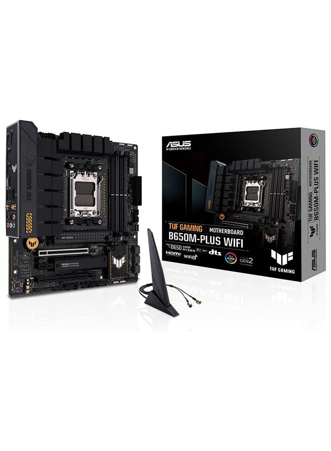 ASUS TUF Gaming B650M-Plus Wifi DDR5 Micro ATX Motherboard, AMD Socket AM5, B650 Chipset, 2.5Gb Ethernet, Bluetooth, WiFi 6E 5GHz, Max 128GB 4xDIMM Memory, PCIe 4.0x16, 2xM.2 Slot Black - Image 1