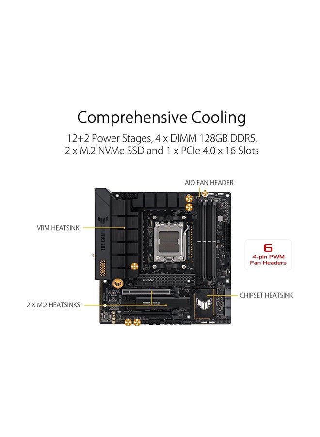 ASUS TUF Gaming B650M-Plus Wifi DDR5 Micro ATX Motherboard, AMD Socket AM5, B650 Chipset, 2.5Gb Ethernet, Bluetooth, WiFi 6E 5GHz, Max 128GB 4xDIMM Memory, PCIe 4.0x16, 2xM.2 Slot Black - Image 3