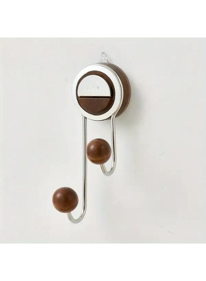 1pc Walnut Color Heavy Duty Suction Cup Hook No Drill Adhesive Damage Free Wall Hanger - Image 1