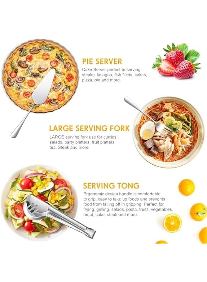 HOOKOR 10Pcs Premium Stainless Steel Flatware Set,Mirror Polished Cutlery Utensil Set,Dishwasher Safe Silver Serving Utensil Set - Includes Spoons, Forks, Tongs, Ladle, and Pie Server - Image 4