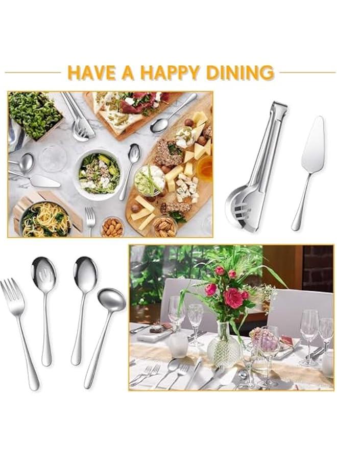 HOOKOR 10Pcs Premium Stainless Steel Flatware Set,Mirror Polished Cutlery Utensil Set,Dishwasher Safe Silver Serving Utensil Set - Includes Spoons, Forks, Tongs, Ladle, and Pie Server - Image 3