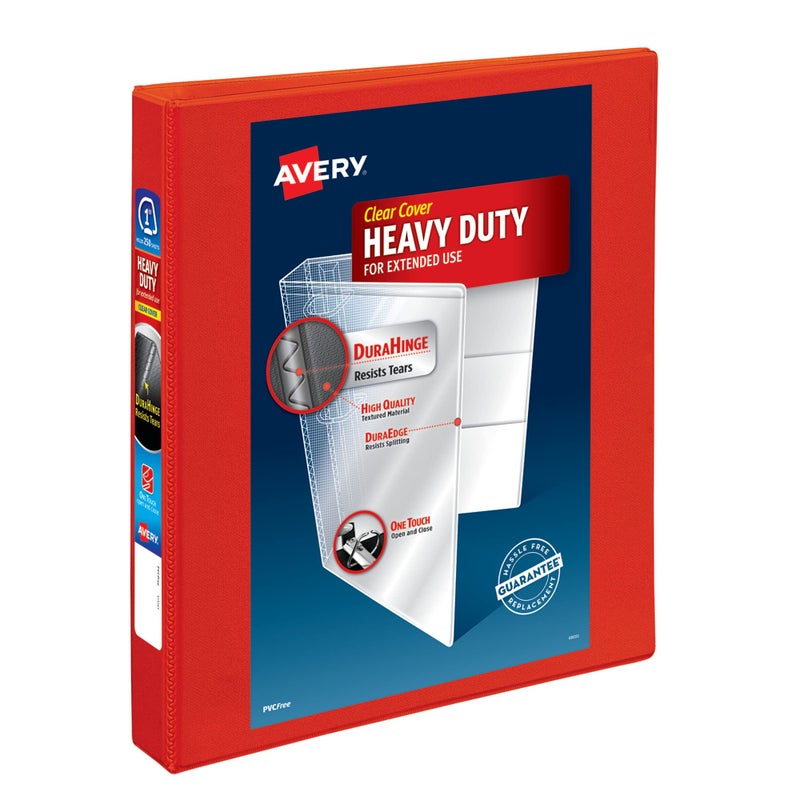 Avery Heavy-Duty View 3 Ring Binder, 1" One Touch EZD Rings, 1 Red Binder (79170) - Image 1