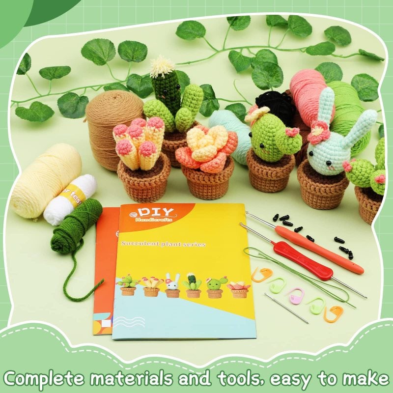 Crochet Kits: 10-Color Yarn, 2 Hook Types, Complete Supplies - Beginner-Friendly Instructions, 6 Succulent Patterns for Home Decor, Craft Beginners - Image 4
