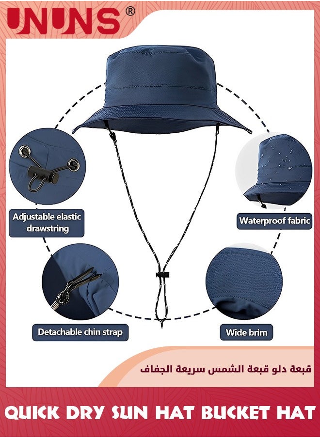 UNUNS Universal Sun Hat For Men Women,Unisex Waterproof Bucket Hat,Quick Dry Packable Boonie Hat,Wide Brim Boonie Hat,UV Protection Summer Sun Hat For Fishing Hiking Camping Trip Beach,Navy Blue  - Image 2