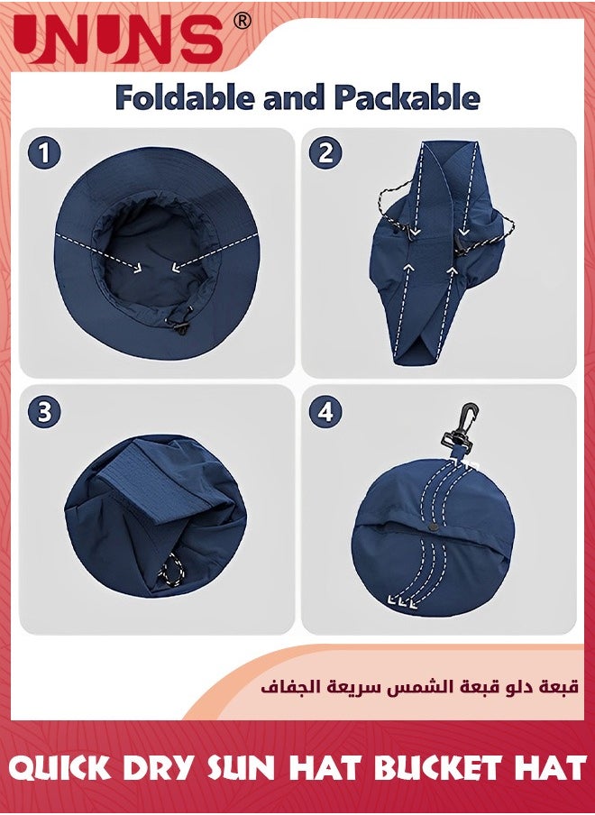 UNUNS Universal Sun Hat For Men Women,Unisex Waterproof Bucket Hat,Quick Dry Packable Boonie Hat,Wide Brim Boonie Hat,UV Protection Summer Sun Hat For Fishing Hiking Camping Trip Beach,Navy Blue  - Image 3