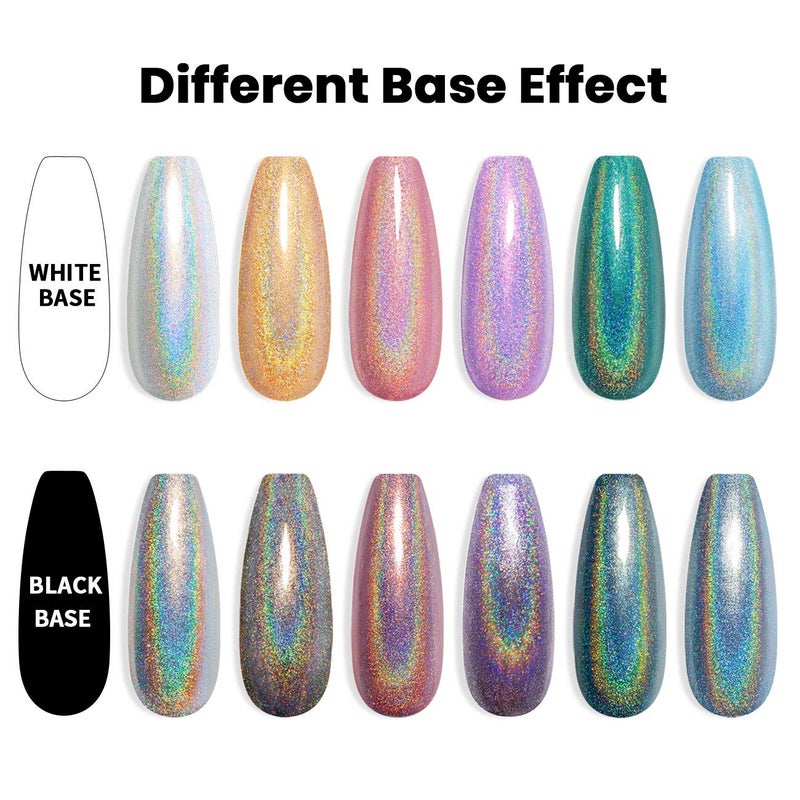RARJSM Holographic Nail Polish Set, Spring Summer Color Gel Nail Polish Silver Gold Violet Purple Olive Green Blue Rose Gold Gel Polish 6PCS 7.5ML Curing Required Nail Art Manicure Salon - Image 2