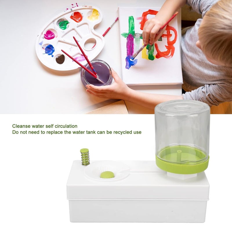 HOMEDRIP Brush Rinser Paint Brush Cleaner Art Supplies Running Water Cycle Paint Brush Rinser Rinse Cup Cleaning Tool with Drain for Acrylic Watercolor Water Based Paints Makeup Brush Transparent Container with Green Base 18 cm  - Image 3