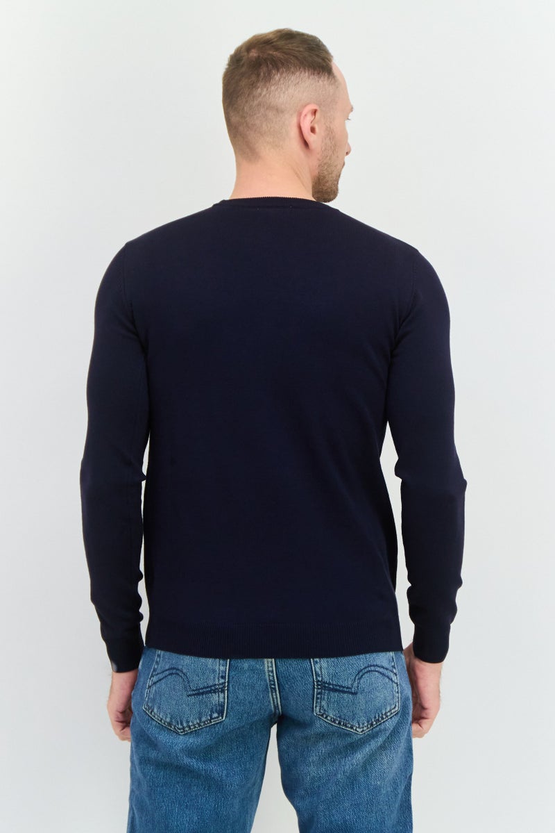 Sorbino Men Crew Neck Knitted Long Sleeves Sweater, Navy - Image 3