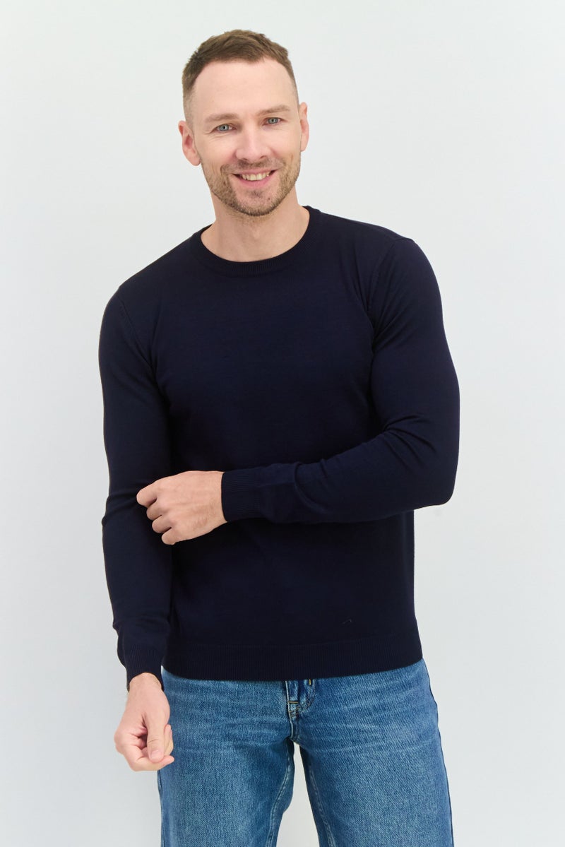 Sorbino Men Crew Neck Knitted Long Sleeves Sweater, Navy - Image 1