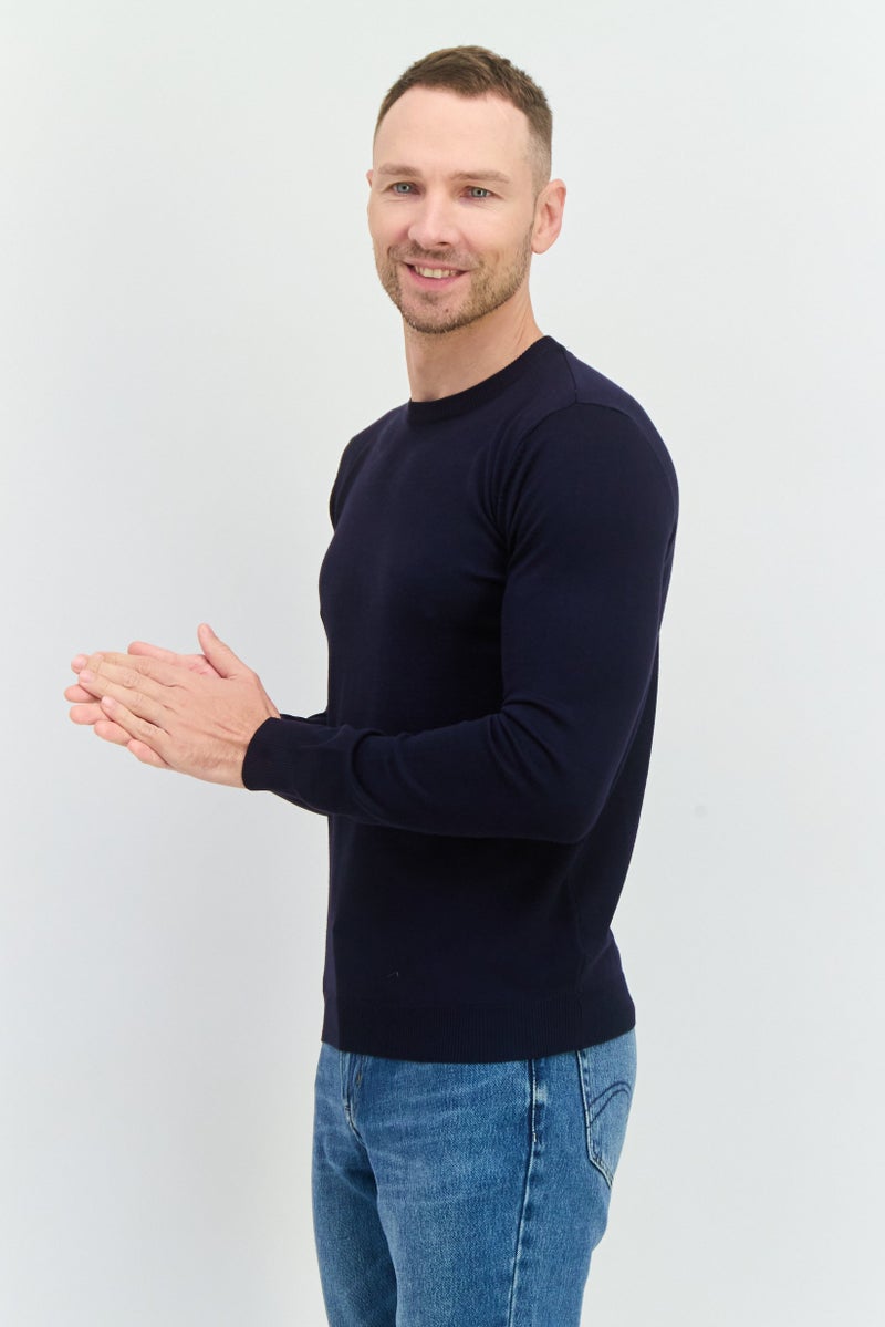 Sorbino Men Crew Neck Knitted Long Sleeves Sweater, Navy - Image 2