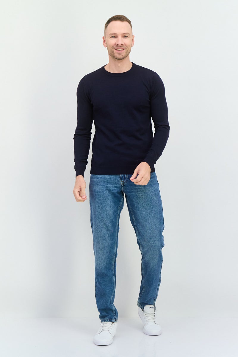 Sorbino Men Crew Neck Knitted Long Sleeves Sweater, Navy - Image 4