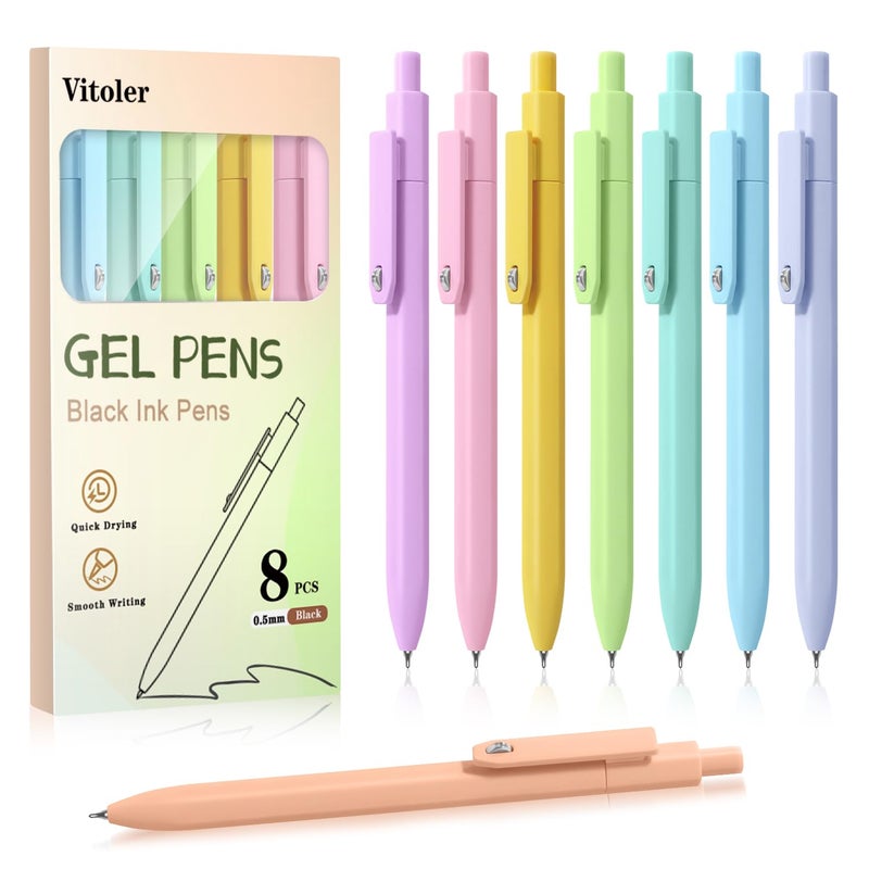 Vitoler Pens, 8 pcs Cute Color Gel Pens, 0.5mm Black Ink Pens Fine Point Smooth Writing Pens for Women/Nurse Gift School Office Desk Accessories Supplies - Image 1