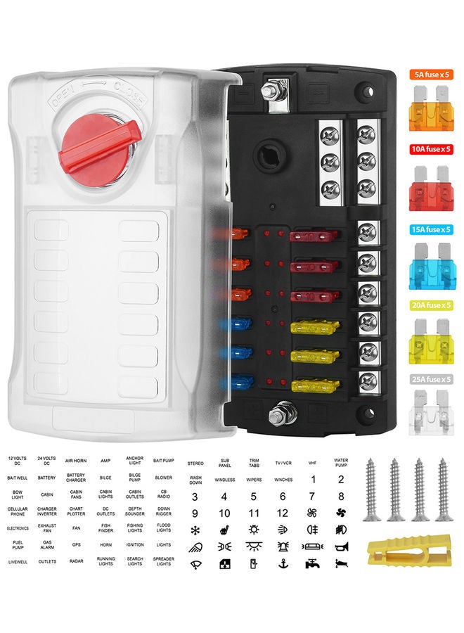 NIBEMINENT 12-Way LED Blade with ATC Fuse Box Negative Bus Bar - Image 1