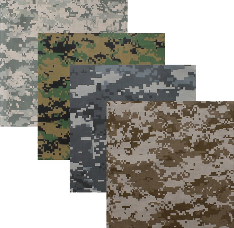 أربعة قطع من وشاح الرأس القطني الناعم ARMYU 22" × 22" (تمويه رقمي)