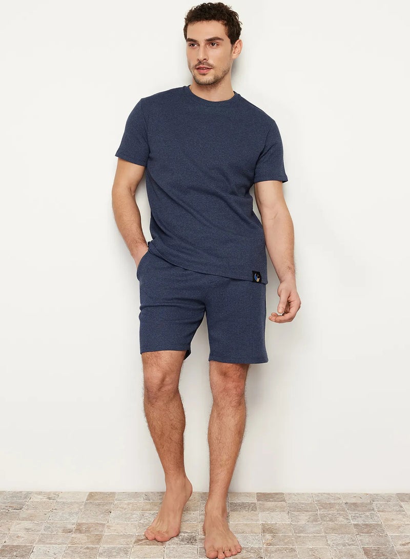 trendyol Indigo Regular Regular Fit Waffle Knitted Shorts Thick Pajama Set Tmnss23Pt00036 - Image 1