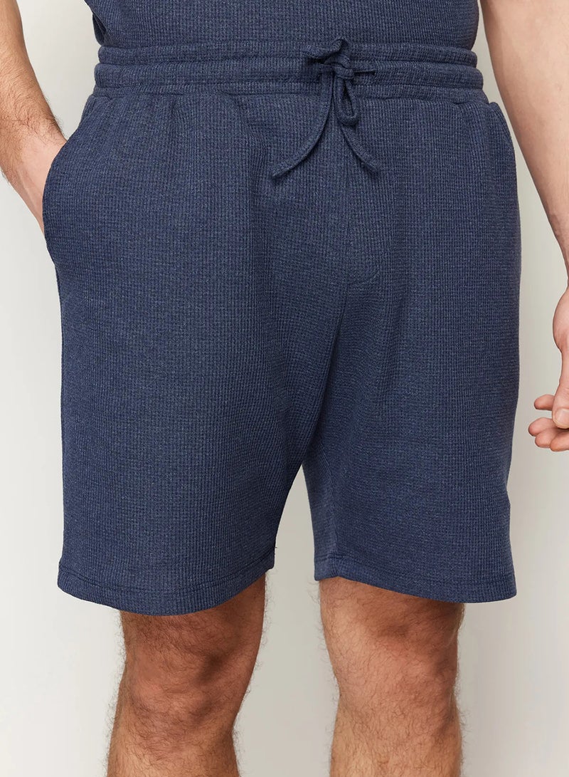 trendyol Indigo Regular Regular Fit Waffle Knitted Shorts Thick Pajama Set Tmnss23Pt00036 - Image 2