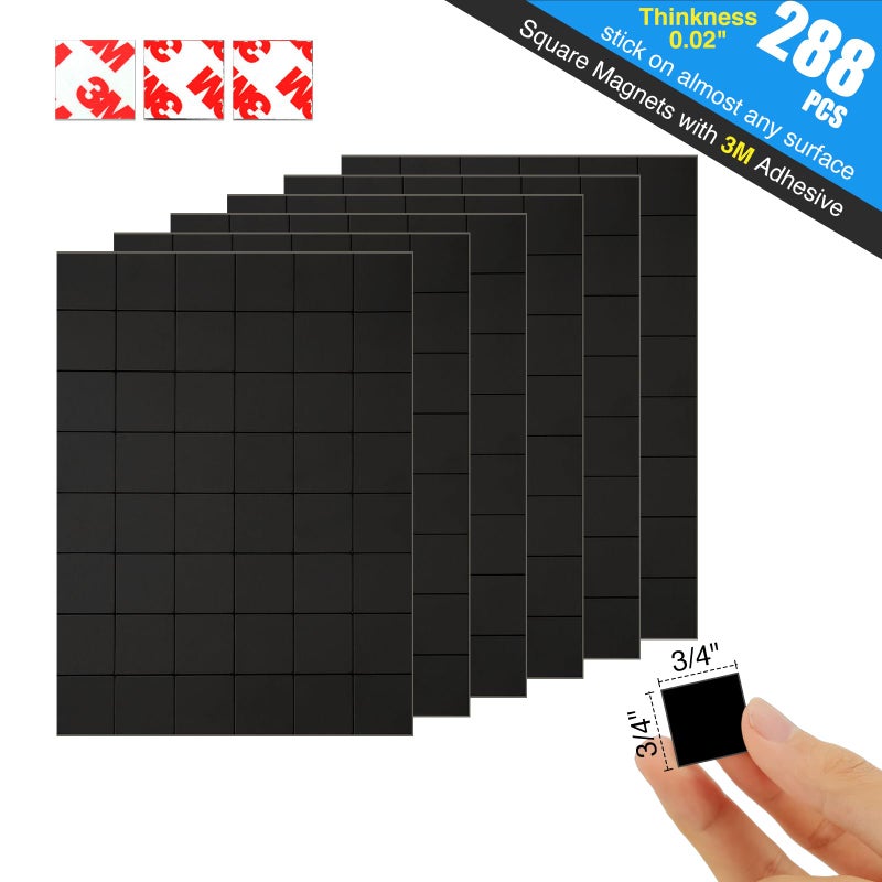 Chunniao Thin Magnetic Tape Strip Pre Cut Magnet Squares With Self Adhesive(288 Pcs 3/4"" X 3/4"") Sticky Magnets For Photos Peel And Stick Only For Cards/Picture/Paper (16 Mil Magnet) - Image 2