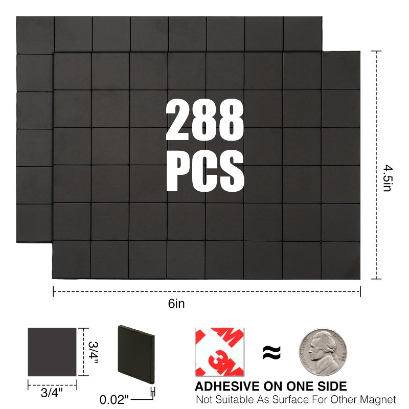 Chunniao Thin Magnetic Tape Strip Pre Cut Magnet Squares With Self Adhesive(288 Pcs 3/4"" X 3/4"") Sticky Magnets For Photos Peel And Stick Only For Cards/Picture/Paper (16 Mil Magnet) - Image 3