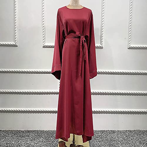 QYUU Women's Muslim Kaftan Abaya Dress Long Sleeve Self Tie Maxi Dress Middle East Arabian Robe Gown (5163-Wine Red, Medium), QY-M1-5163 - Image 5