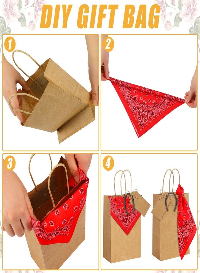 Skicuff مجموعة سكيكوف من 24 كيس هدايا ورقي بتصميم رعاة البقر الغربي، مثالية لحفلات الزفاف، أكياس حلوى مزينة برموز حدوات الخيل لجلب الحظ، وبطاقات كرافت حمراء على شكل منديل، لتوزيعات حفلات الزفاف الريفية ذات الطابع الغربي. - Image 3