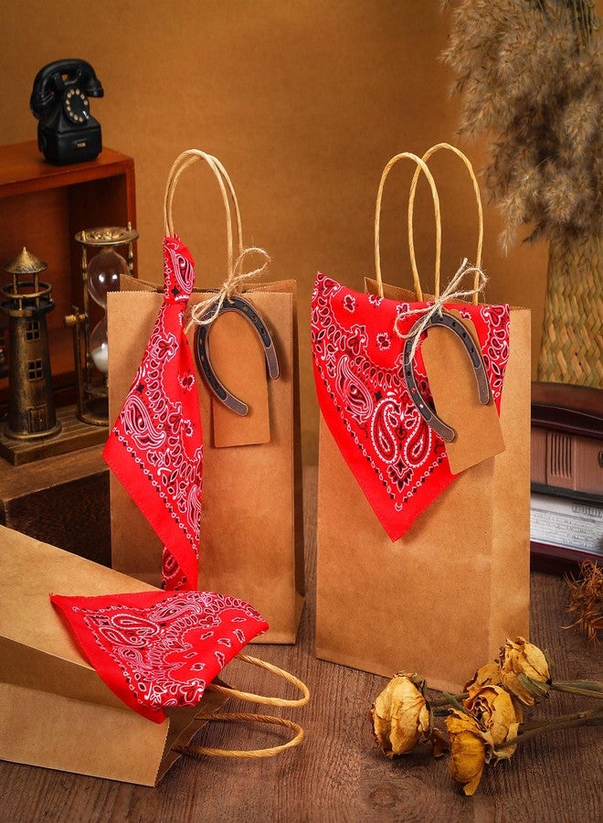 Skicuff مجموعة سكيكوف من 24 كيس هدايا ورقي بتصميم رعاة البقر الغربي، مثالية لحفلات الزفاف، أكياس حلوى مزينة برموز حدوات الخيل لجلب الحظ، وبطاقات كرافت حمراء على شكل منديل، لتوزيعات حفلات الزفاف الريفية ذات الطابع الغربي. - Image 4