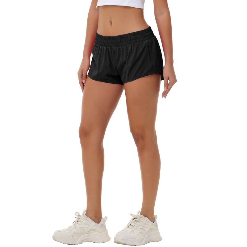 Aurefin Lightweight Athletic Shorts for Women, Quick Dry Running Shorts with Zip Pocket and Liner Womens Gym Workout Shorts Black L - Image 5