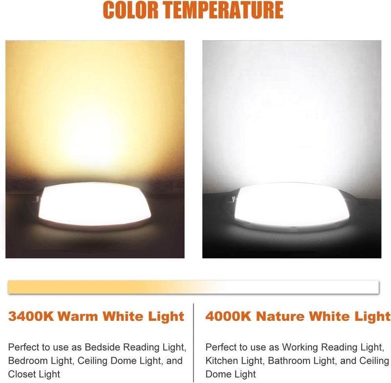 FACON 2Packs 12V LED RV Dome Light with Switch, Length: 9-1/4'', DDS01-608-CW, Large Oval Pancake Interior Lighting Fixture for RV Motorhomes Camper Caravan Trailer Boat - Image 1