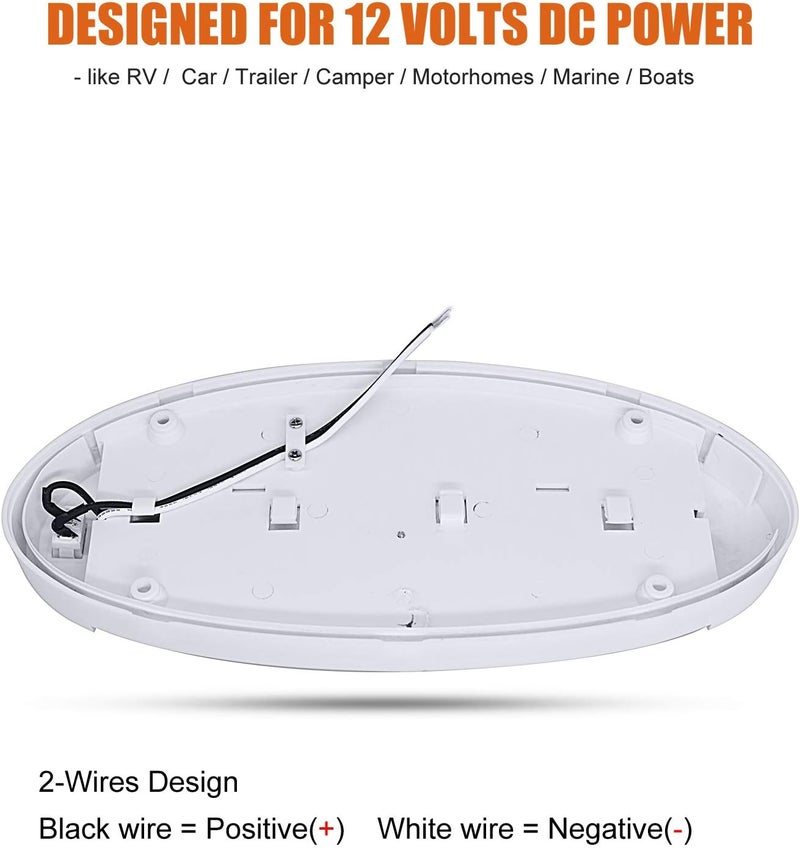 FACON 2Packs 12V LED RV Dome Light with Switch, Length: 9-1/4'', DDS01-608-CW, Large Oval Pancake Interior Lighting Fixture for RV Motorhomes Camper Caravan Trailer Boat - Image 3