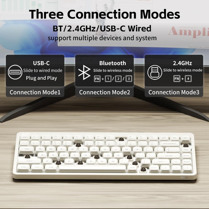 nuphy Node75 Wireless Mechanical Keyboard, 75% Hot Swappable Custom Low Profile Keyboard, 84 Keys Computer Gaming Keyboards, Supports Touch Gestures, PBT Keycaps, RGB Backlit, Bluetooth/2.4GHz/USB-C - Image 3