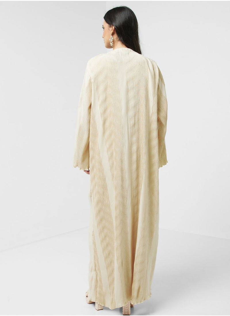 hayas closet - V-Neck Pleated Abaya - Image 1