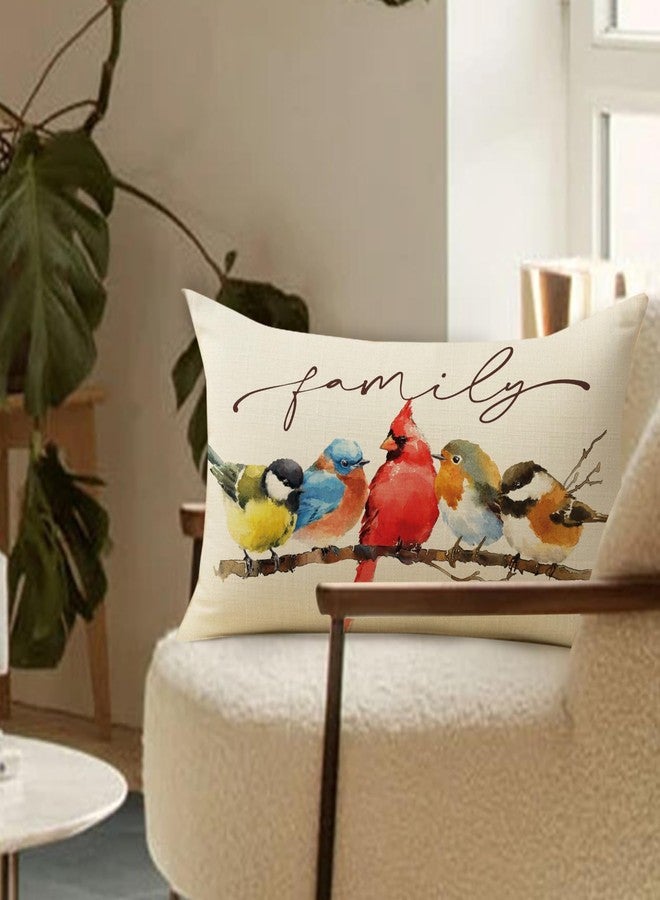 Fjfz Family Birds Cardinal Lumbar Decorative Throw Pillow Cover 12 x 20, Rectangular Watercolor Red Bird Bluebird Robin Outdoor Home Decor, Goldfinch Chickadee Branch Couch Cushion Case - Image 5