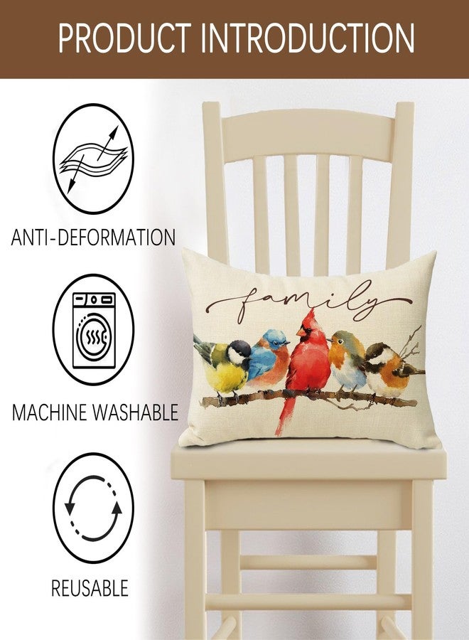 Fjfz Family Birds Cardinal Lumbar Decorative Throw Pillow Cover 12 x 20, Rectangular Watercolor Red Bird Bluebird Robin Outdoor Home Decor, Goldfinch Chickadee Branch Couch Cushion Case - Image 2