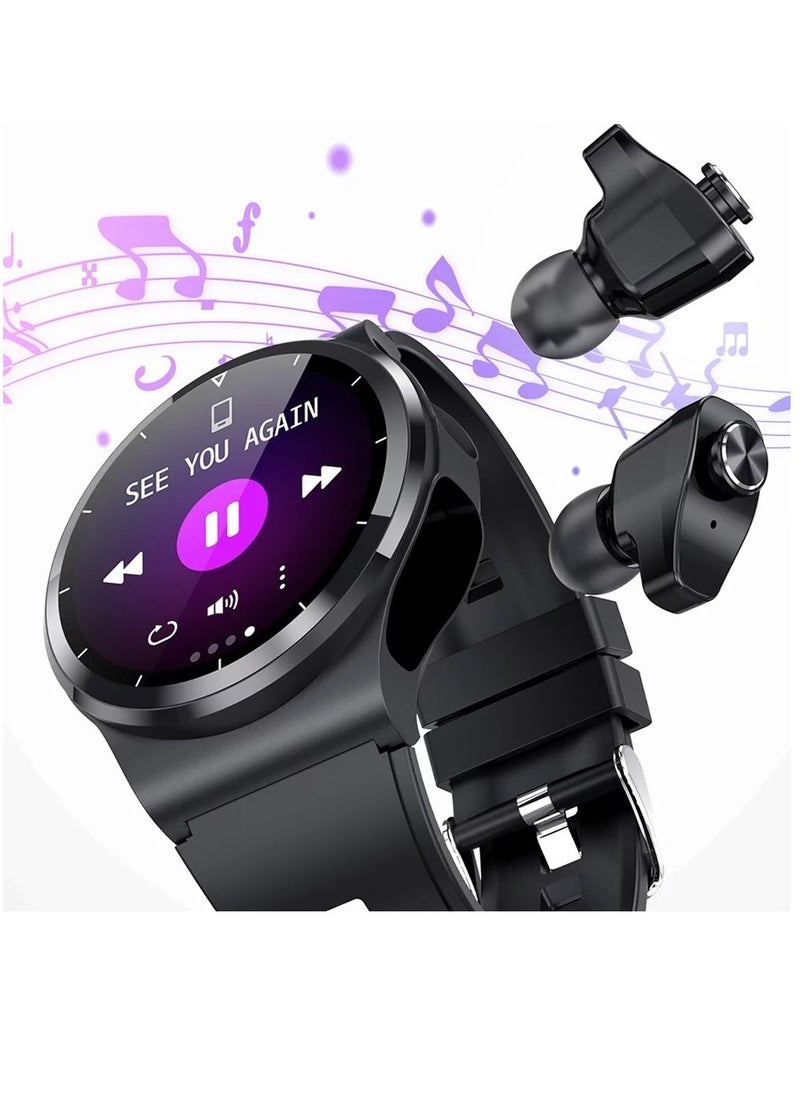AROAQ - GT69 Smart Watch TWS Earphone Heart Rate Blood Pressure  Oxygen BT Call Music Sports Men Women Smartwatch Black - Image 1